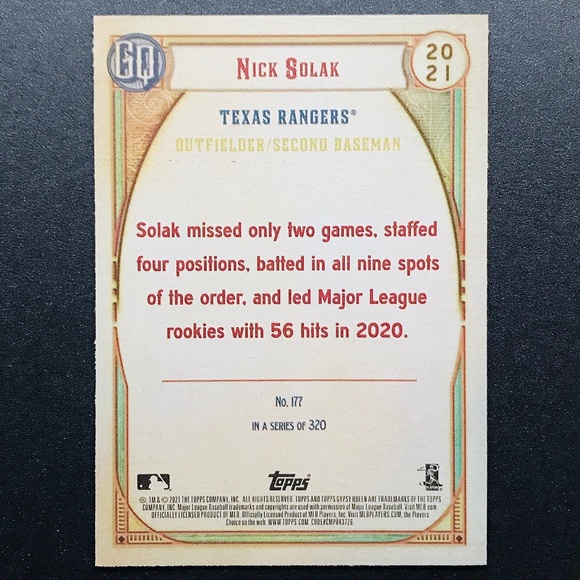 Nick Solak - 2021 Topps Gypsy Queen #177 - Picture 2 of 2